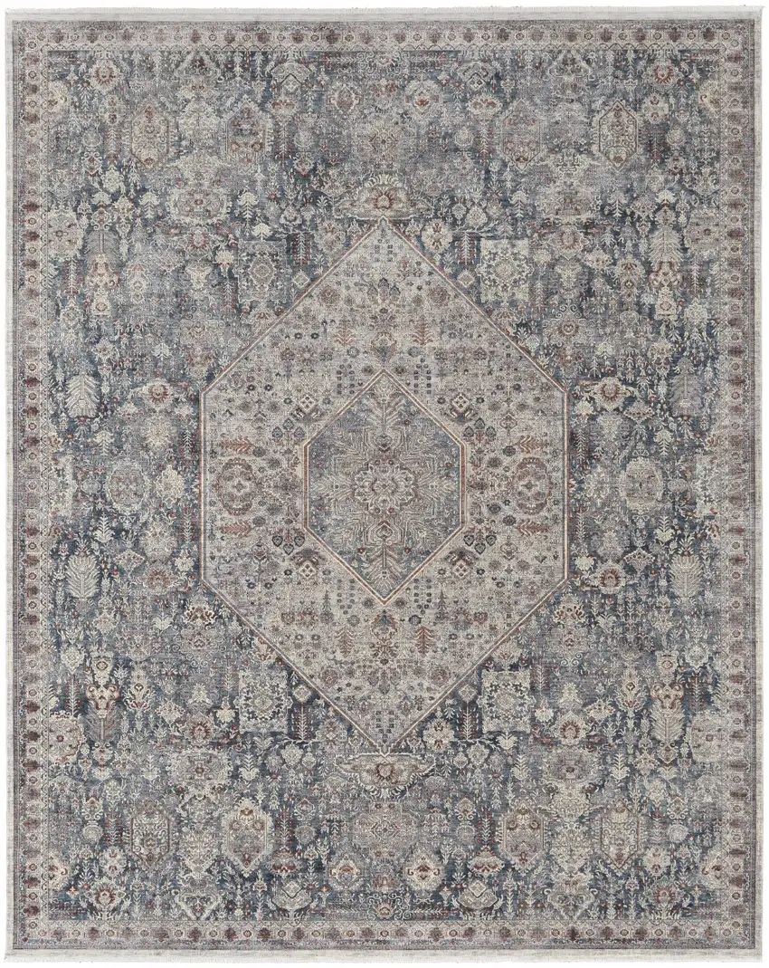 Blue And Ivory Floral Power Loom Stain Resistant Area Rug Photo 1