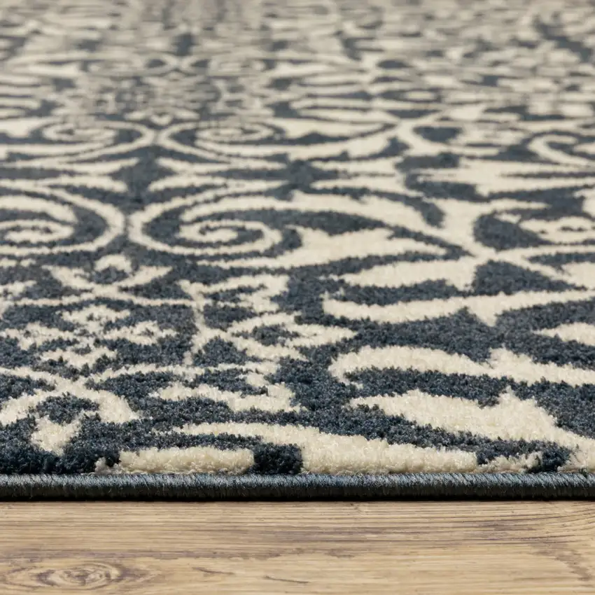 Blue And Ivory Floral Power Loom Stain Resistant Runner Rug Photo 8