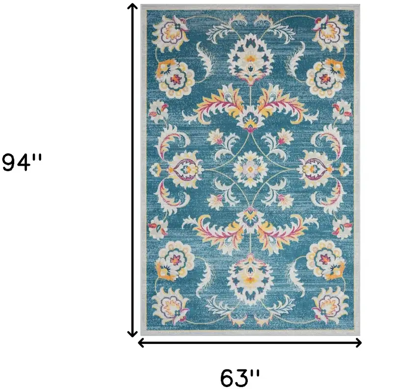 Blue And Ivory Floral Stain Resistant Indoor Outdoor Area Rug Photo 9