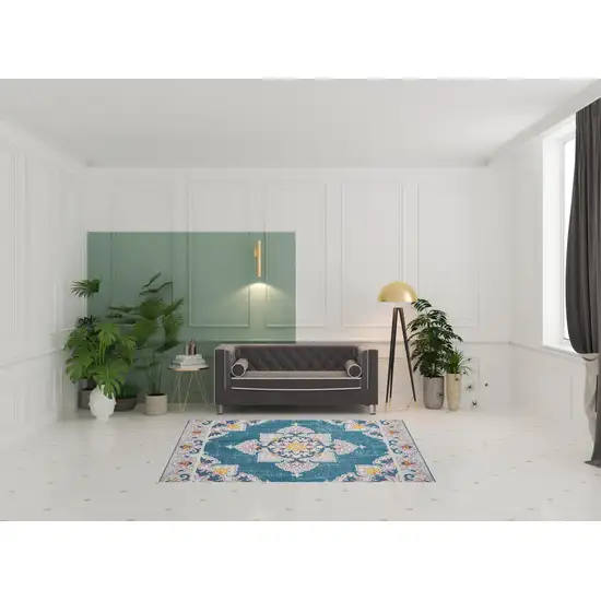Blue And Ivory Floral Stain Resistant Indoor Outdoor Area Rug Photo 2
