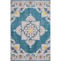 Photo of Blue And Ivory Floral Stain Resistant Indoor Outdoor Area Rug