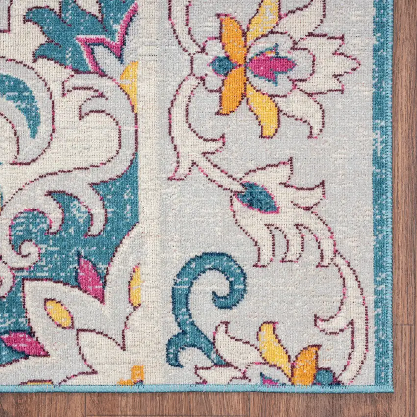 Blue And Ivory Floral Stain Resistant Indoor Outdoor Area Rug Photo 3