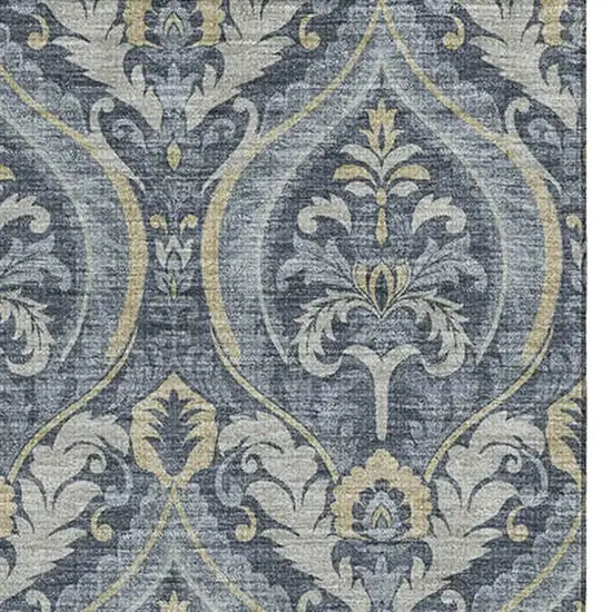 Blue And Ivory Floral Washable Area Rug With UV Protection Photo 2