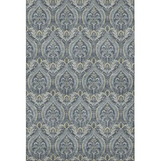 Blue And Ivory Floral Washable Area Rug With UV Protection Photo 3