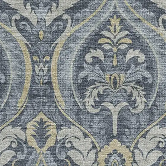 Blue And Ivory Floral Washable Area Rug With UV Protection Photo 2