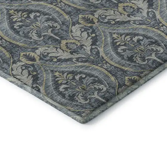 Blue And Ivory Floral Washable Area Rug With UV Protection Photo 7