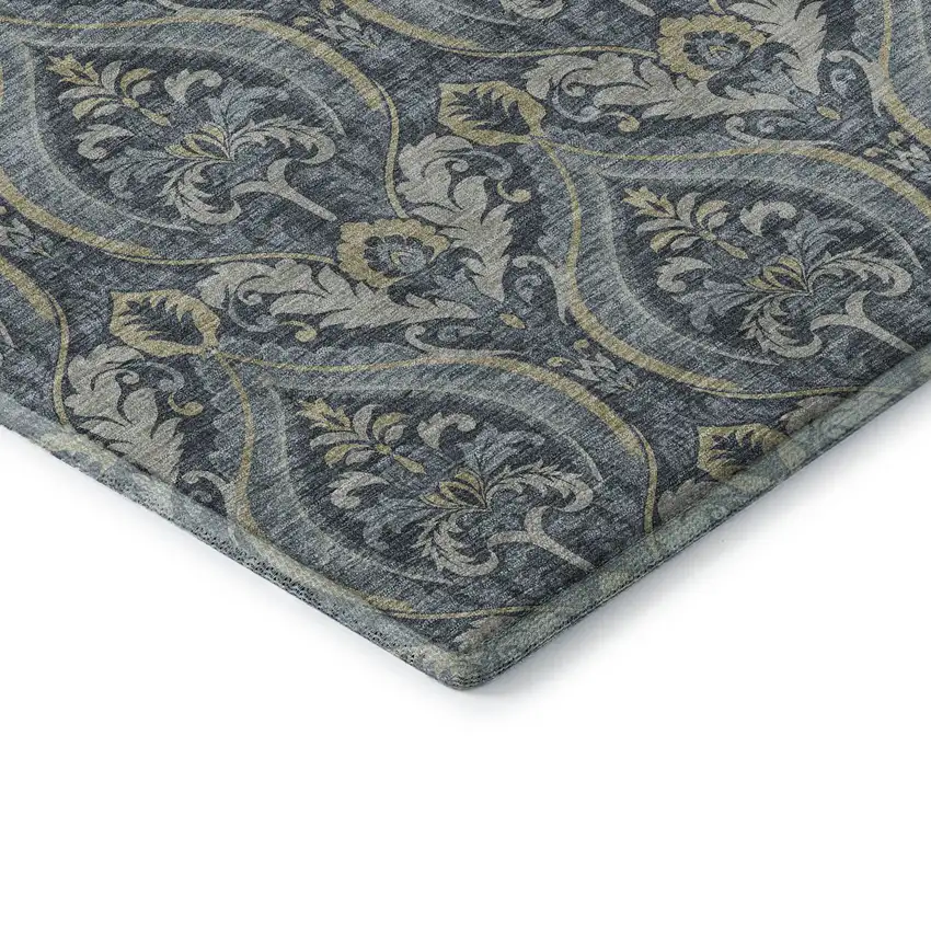 Blue And Ivory Floral Washable Area Rug With UV Protection Photo 7