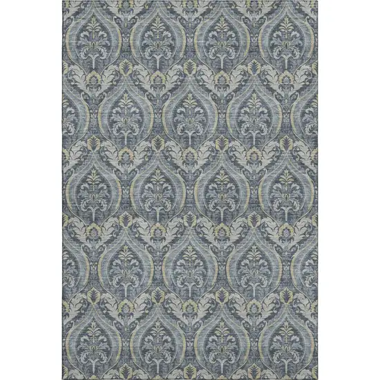 Blue And Ivory Floral Washable Area Rug With UV Protection Photo 1