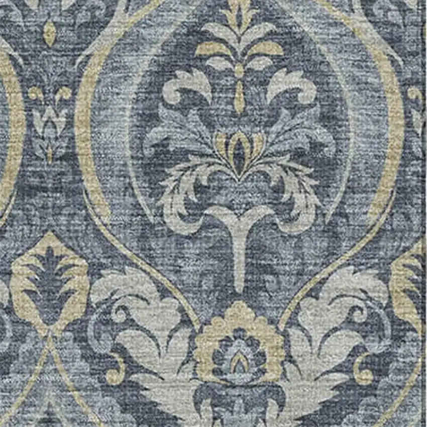 Blue And Ivory Floral Washable Area Rug With UV Protection Photo 2