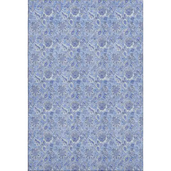 Blue And Ivory Floral Washable Area Rug With UV Protection Photo 1