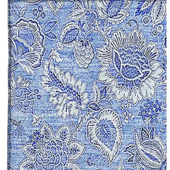 Blue And Ivory Floral Washable Area Rug With UV Protection Photo 3