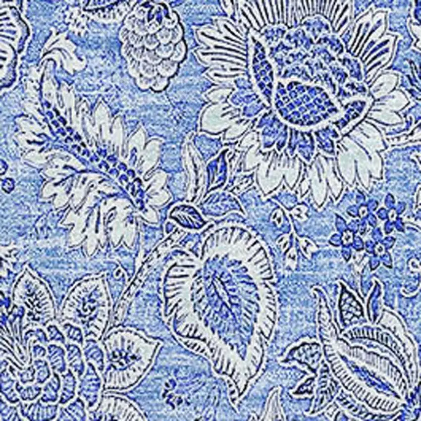 Blue And Ivory Floral Washable Area Rug With UV Protection Photo 2