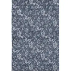 Photo of Blue And Ivory Floral Washable Area Rug With UV Protection