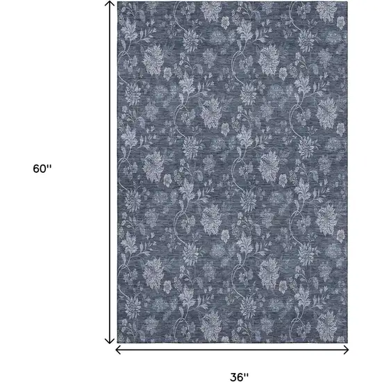 Blue And Ivory Floral Washable Area Rug With UV Protection Photo 6