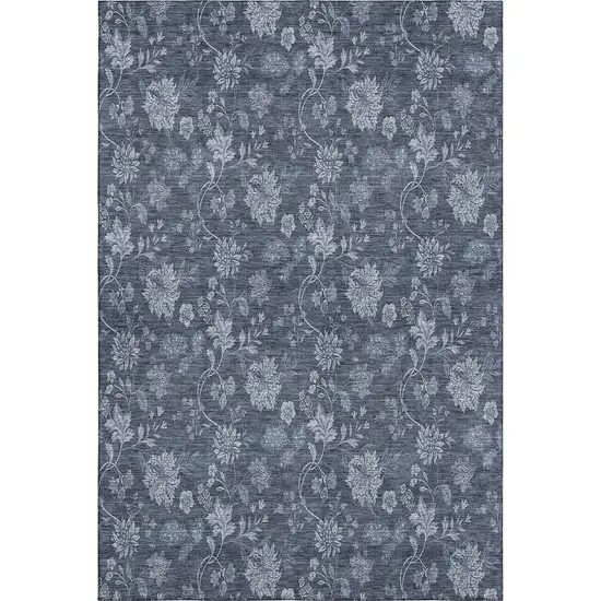 Blue And Ivory Floral Washable Area Rug With UV Protection Photo 2