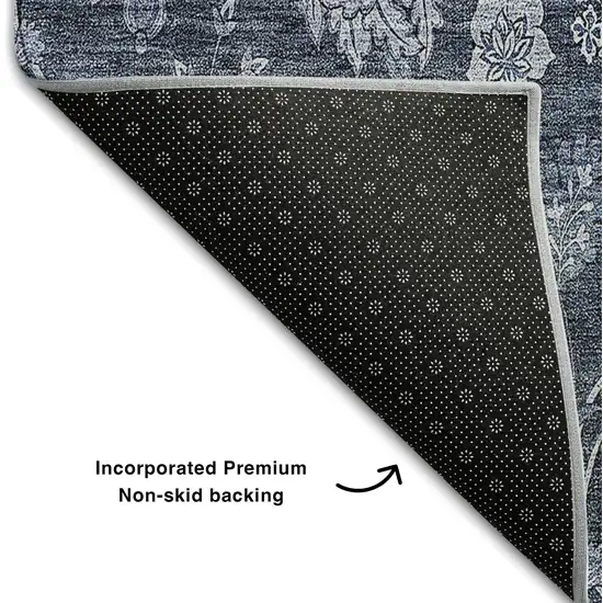 Blue And Ivory Floral Washable Area Rug With UV Protection Photo 6