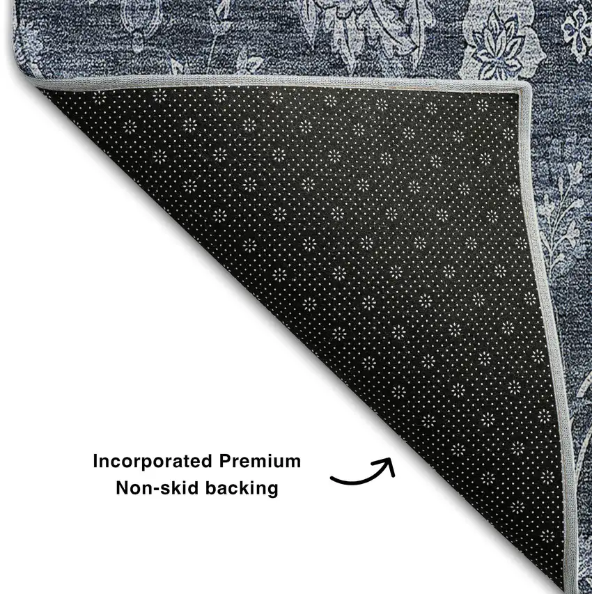 Blue And Ivory Floral Washable Area Rug With UV Protection Photo 6