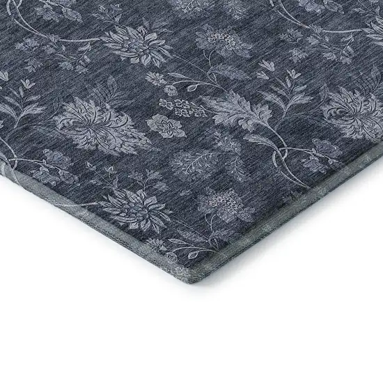 Blue And Ivory Floral Washable Area Rug With UV Protection Photo 7