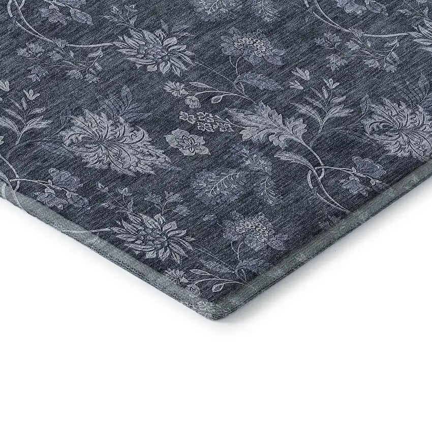 Blue And Ivory Floral Washable Area Rug With UV Protection Photo 7