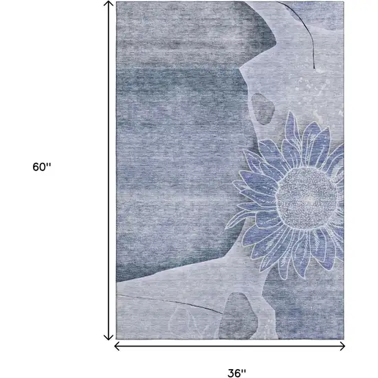 Blue And Ivory Floral Washable Area Rug With UV Protection Photo 7