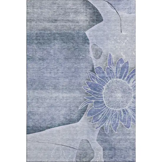 Blue And Ivory Floral Washable Area Rug With UV Protection Photo 1