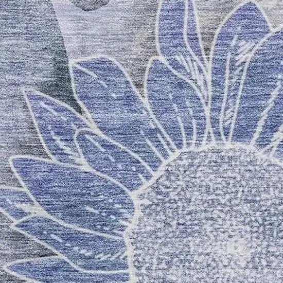 Blue And Ivory Floral Washable Area Rug With UV Protection Photo 4