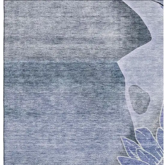 Blue And Ivory Floral Washable Area Rug With UV Protection Photo 5