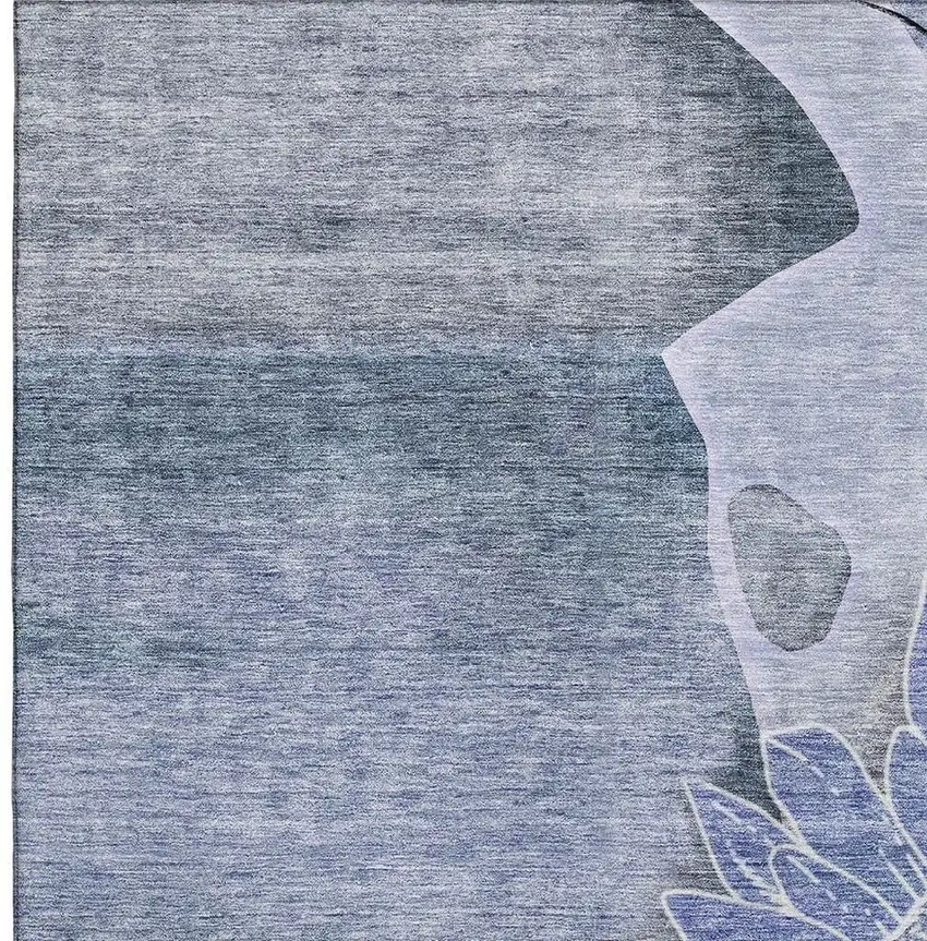 Blue And Ivory Floral Washable Area Rug With UV Protection Photo 5