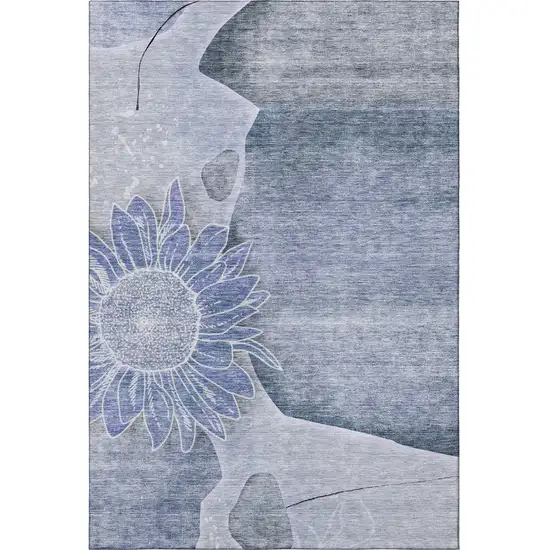 Blue And Ivory Floral Washable Area Rug With UV Protection Photo 4