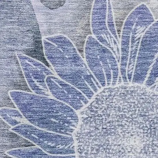 Blue And Ivory Floral Washable Area Rug With UV Protection Photo 5