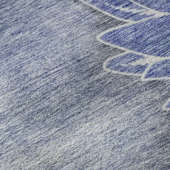 Blue And Ivory Floral Washable Area Rug With UV Protection Photo 9