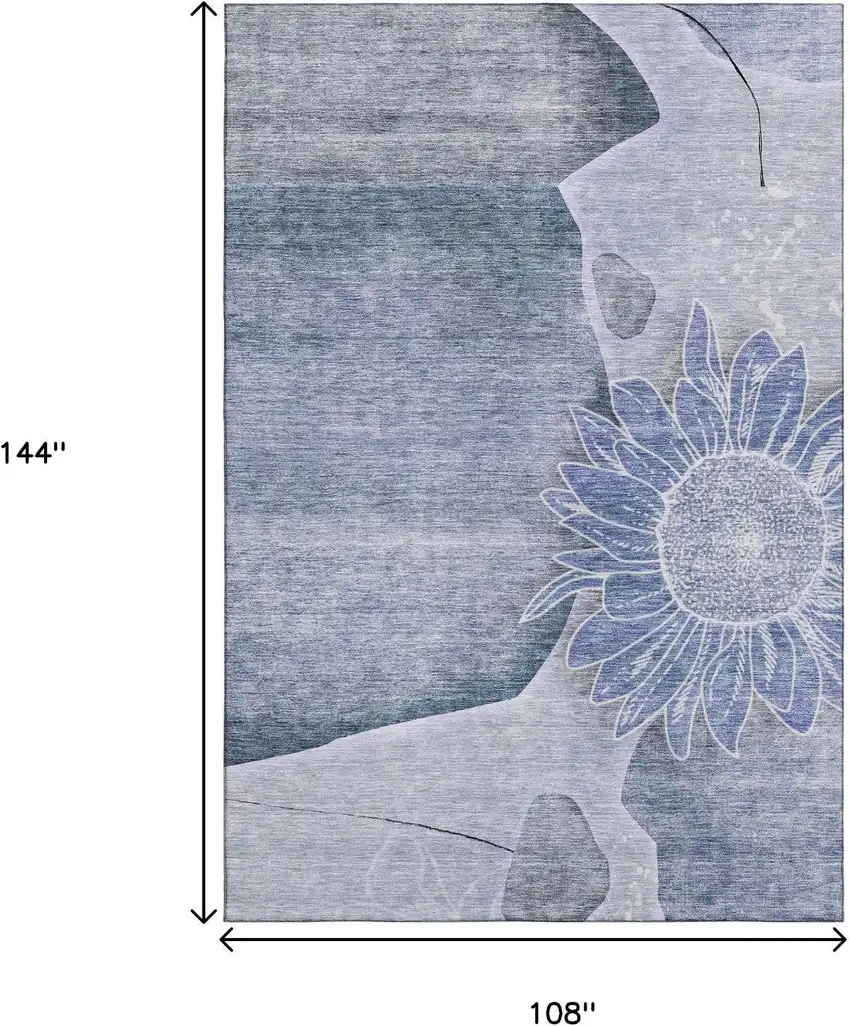 Blue And Ivory Floral Washable Area Rug With UV Protection Photo 3