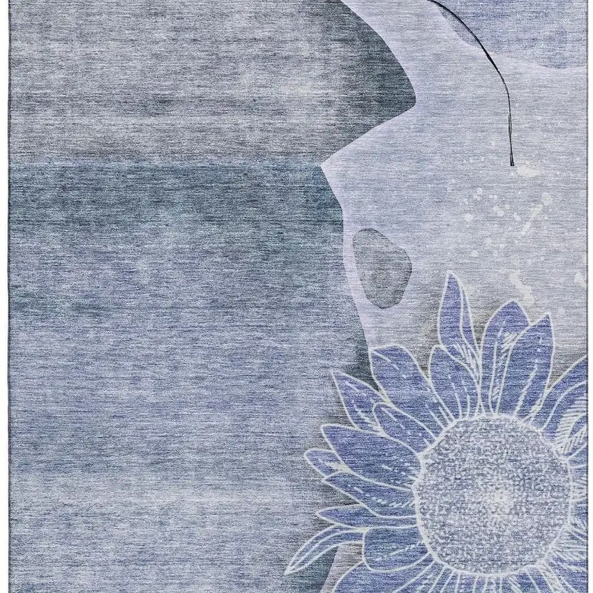 Blue And Ivory Floral Washable Area Rug With UV Protection Photo 4