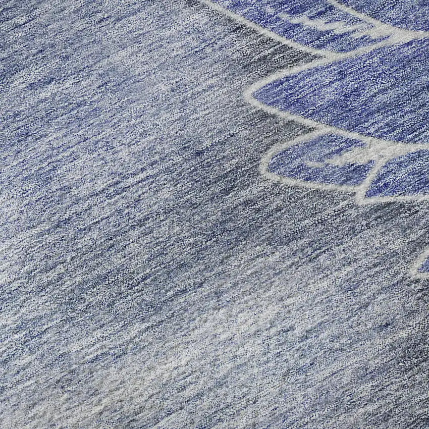 Blue And Ivory Floral Washable Area Rug With UV Protection Photo 9