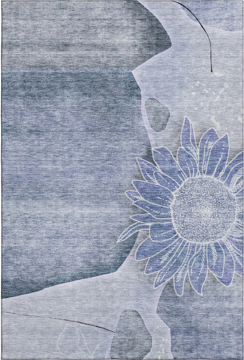 Blue And Ivory Floral Washable Area Rug With UV Protection Photo 2