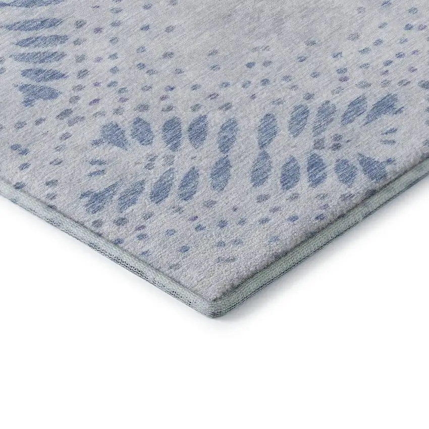 Blue And Ivory Floral Washable Area Rug With UV Protection Photo 8
