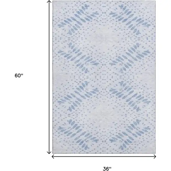 Blue And Ivory Floral Washable Area Rug With UV Protection Photo 3