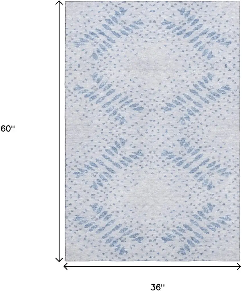 Blue And Ivory Floral Washable Area Rug With UV Protection Photo 3