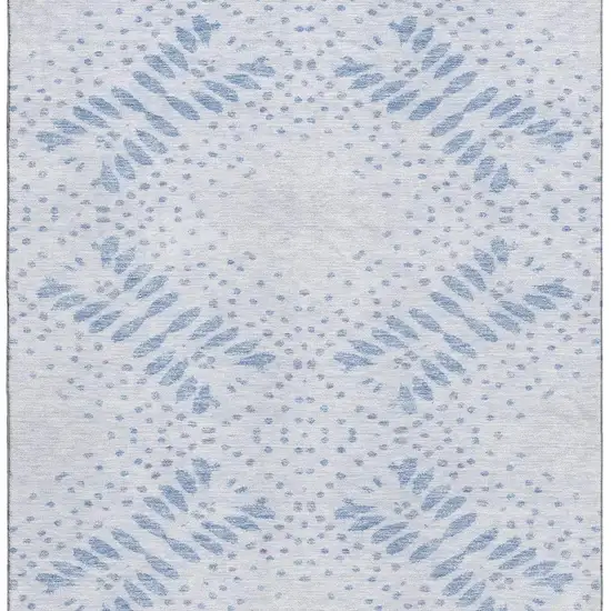 Blue And Ivory Floral Washable Area Rug With UV Protection Photo 4