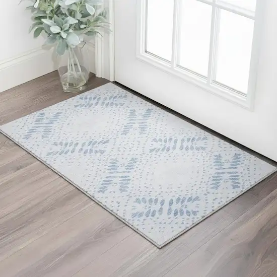 Blue And Ivory Floral Washable Area Rug With UV Protection Photo 2