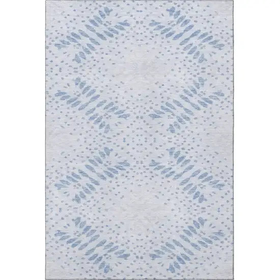 Blue And Ivory Floral Washable Area Rug With UV Protection Photo 4