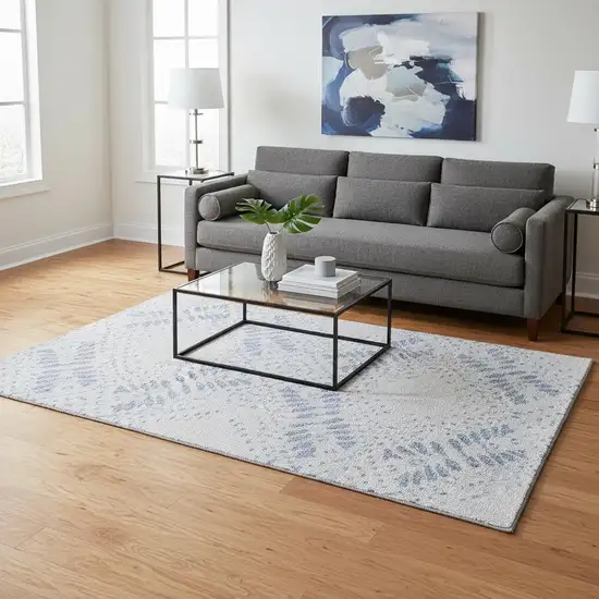 Blue And Ivory Floral Washable Area Rug With UV Protection Photo 2