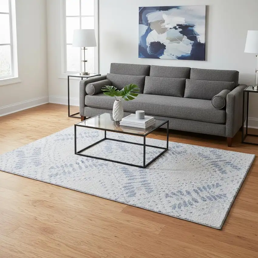 Blue And Ivory Floral Washable Area Rug With UV Protection Photo 2