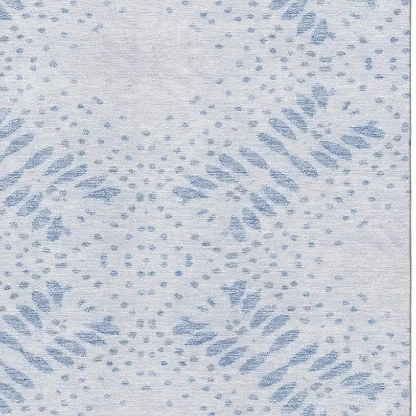 Blue And Ivory Floral Washable Area Rug With UV Protection Photo 3