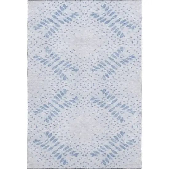 Blue And Ivory Floral Washable Area Rug With UV Protection Photo 1