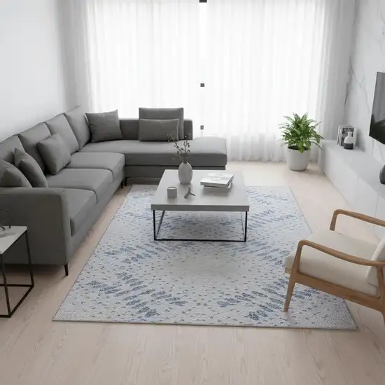 Blue And Ivory Floral Washable Area Rug With UV Protection Photo 2