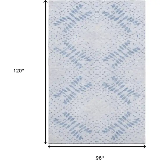 Blue And Ivory Floral Washable Area Rug With UV Protection Photo 3