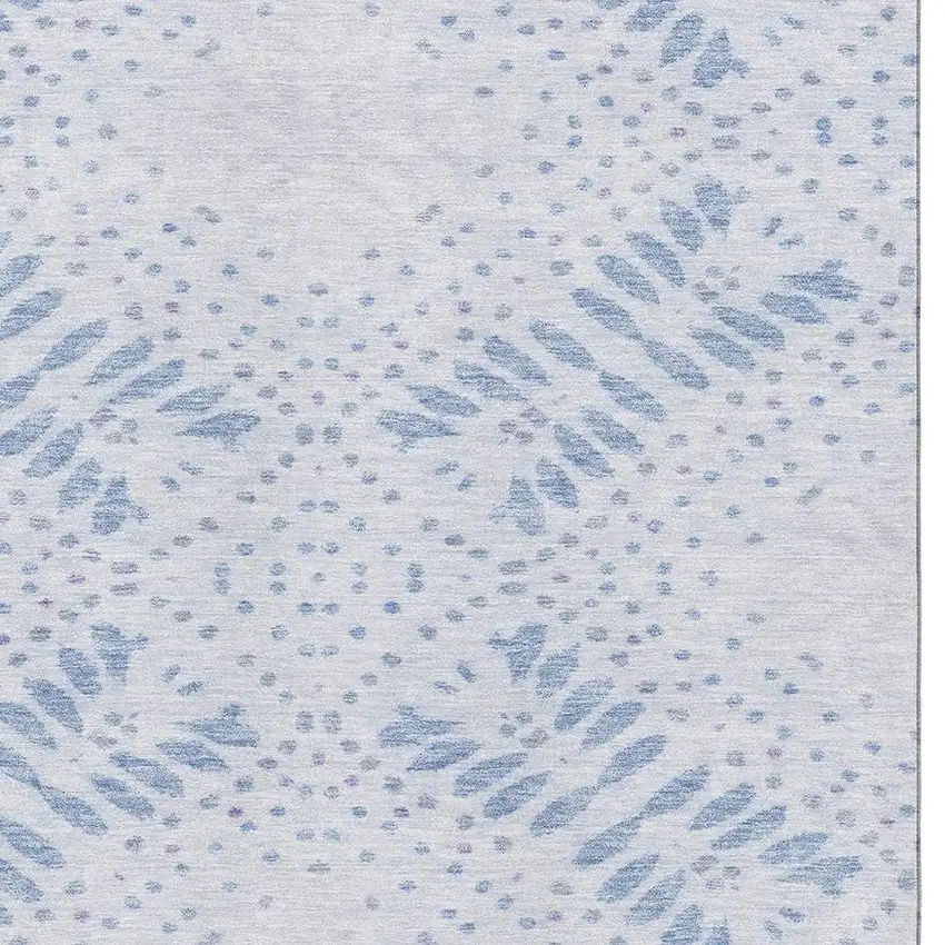 Blue And Ivory Floral Washable Area Rug With UV Protection Photo 3