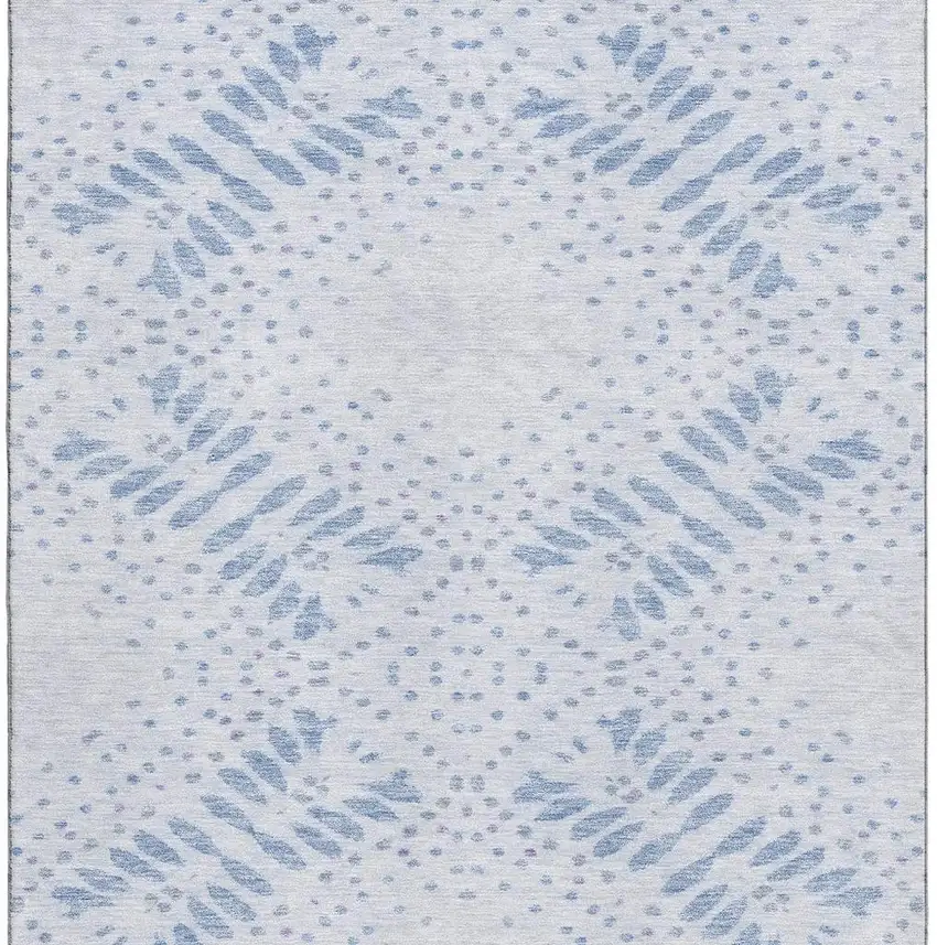 Blue And Ivory Floral Washable Area Rug With UV Protection Photo 4