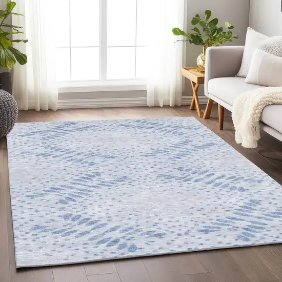 Blue And Ivory Floral Washable Area Rug With UV Protection Photo 6